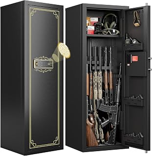 KAER Biometric Gun Safe for Rifles and Pistols Heavy Duty Gun Cabinet | 10-12 Rifle Safe with Removable Shelves | Combination Lock | Adjustable Gun Racks | Secure Storage and Quick Access