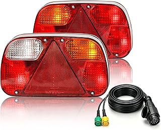 Qiping 2 Pack Halogen 13 Pin Trailer Light with Pre-wired 5.5M Cable 13 Pin Plug & 5-Pin Bayonet Plug Connection, E-mark Approved