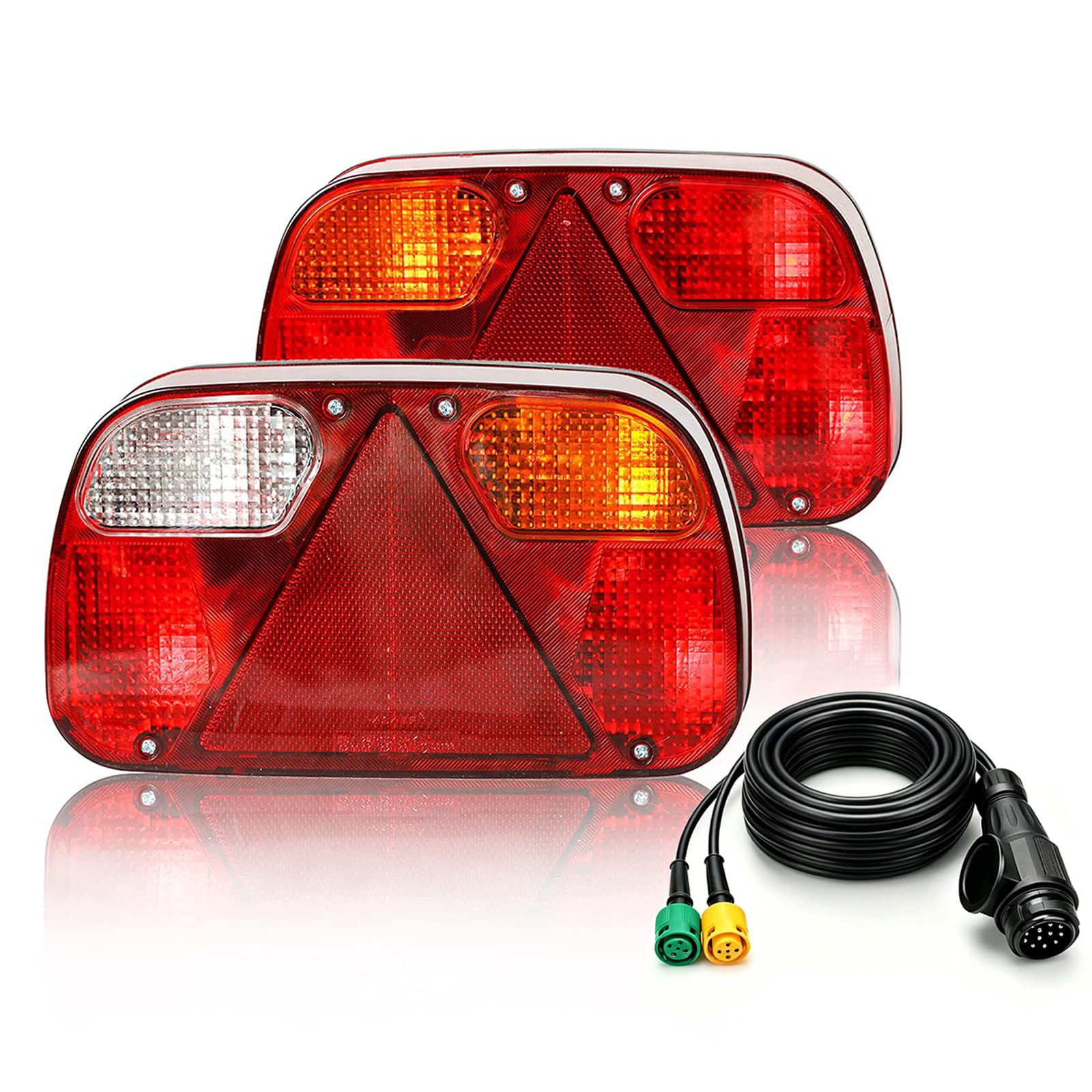 Qiping 2 Pack Halogen 13 Pin Trailer Light with Pre-wired 5.5M Cable 13 Pin Plug
