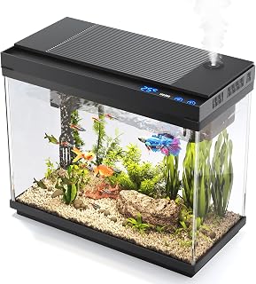 Vehipa Fish Tank 2.4 Gallon Aquarium Starter Kit with Humidifier, Temperature Display, 7-Color Auto-Circulation LED Light, 3 in 1 Quiet Filter with Filteration & Oxygenation & Circulation