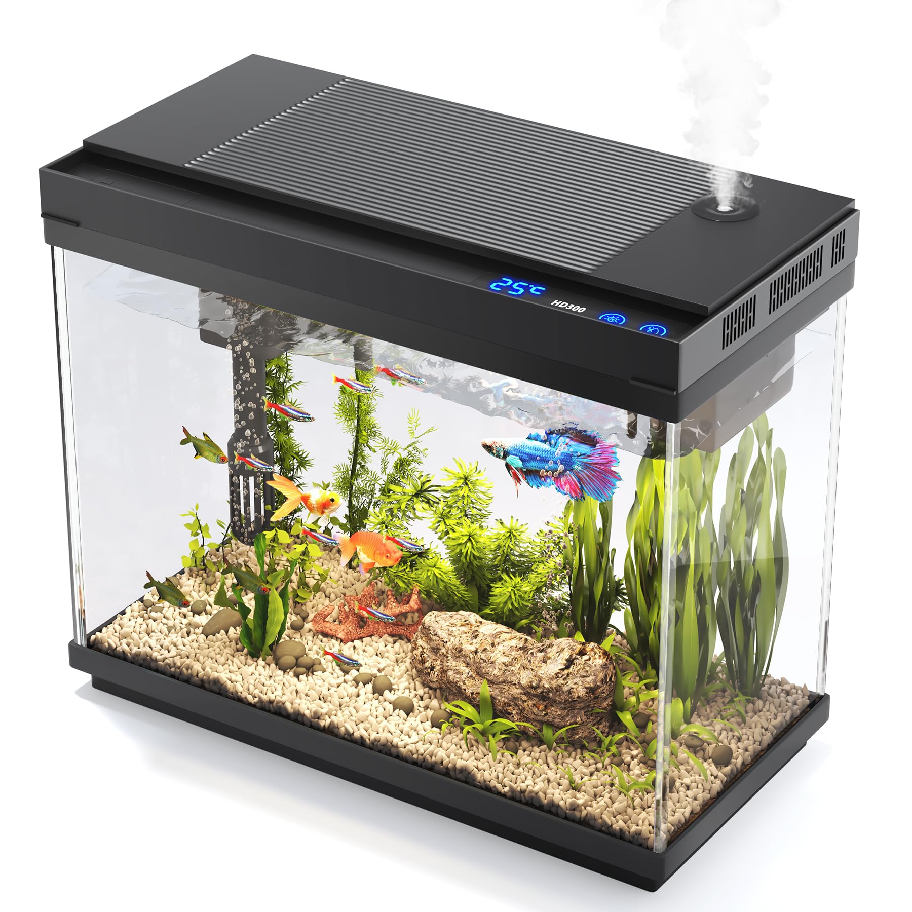 Vehipa Fish Tank 2.4 Gallon Aquarium Starter Kit with Humidifier, Temperature Di