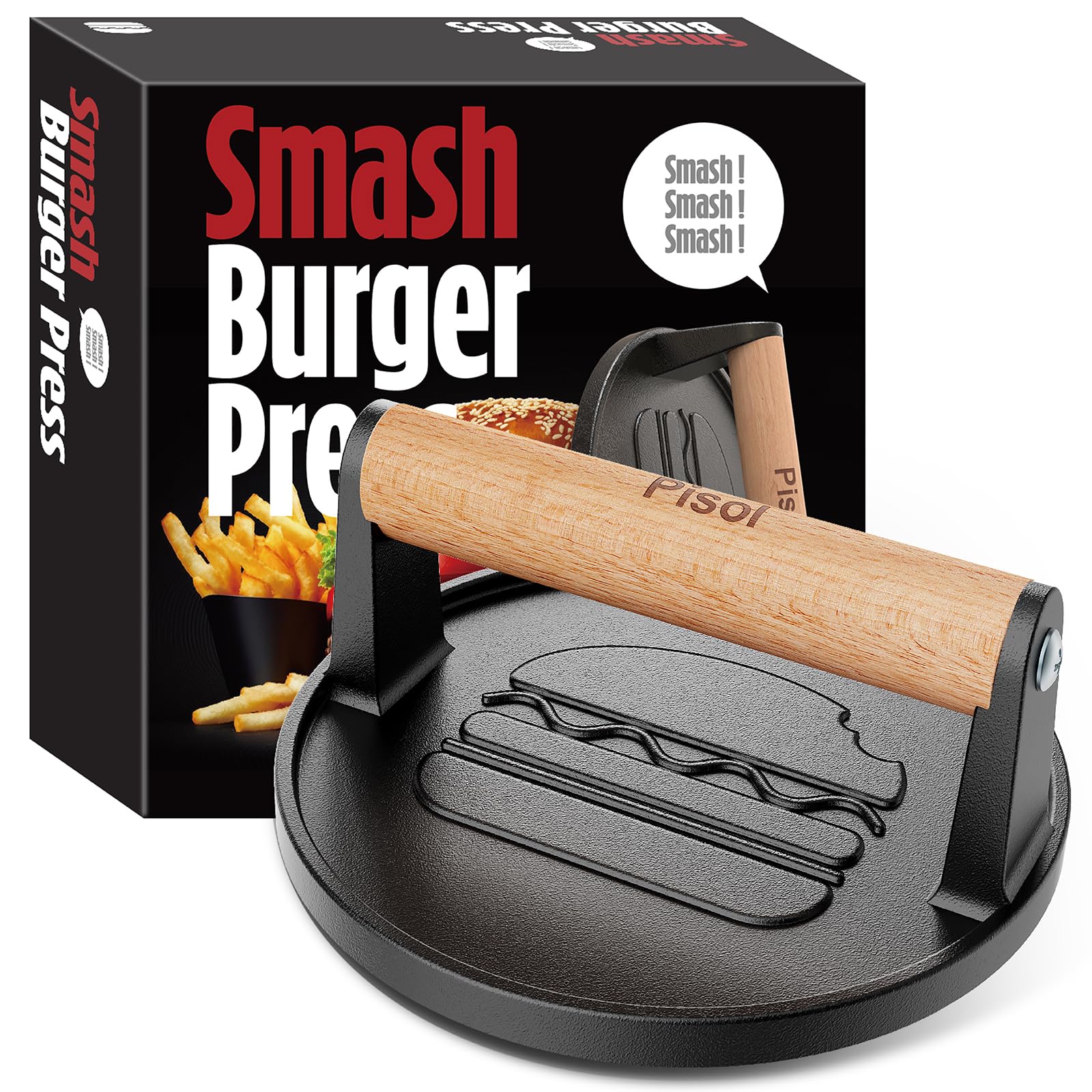 Pisol Smash Burger Press, Cast Iron Steak Weight Meat Patty Press Tool | Rustpro