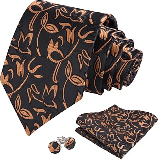 Men's Elegant Paisley Floral Tie with Pocket Square Cufflinks Set