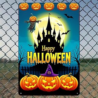 Halloween Vintage Aluminum Castle Pumpkin Decor Wall Art 8x12 Inches Home Office Garden Decor