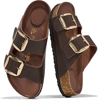 Project Cloud Ladies Genuine Leather Flat Sandals Comfortable Memory Foam Beach Shoes (Santorini)