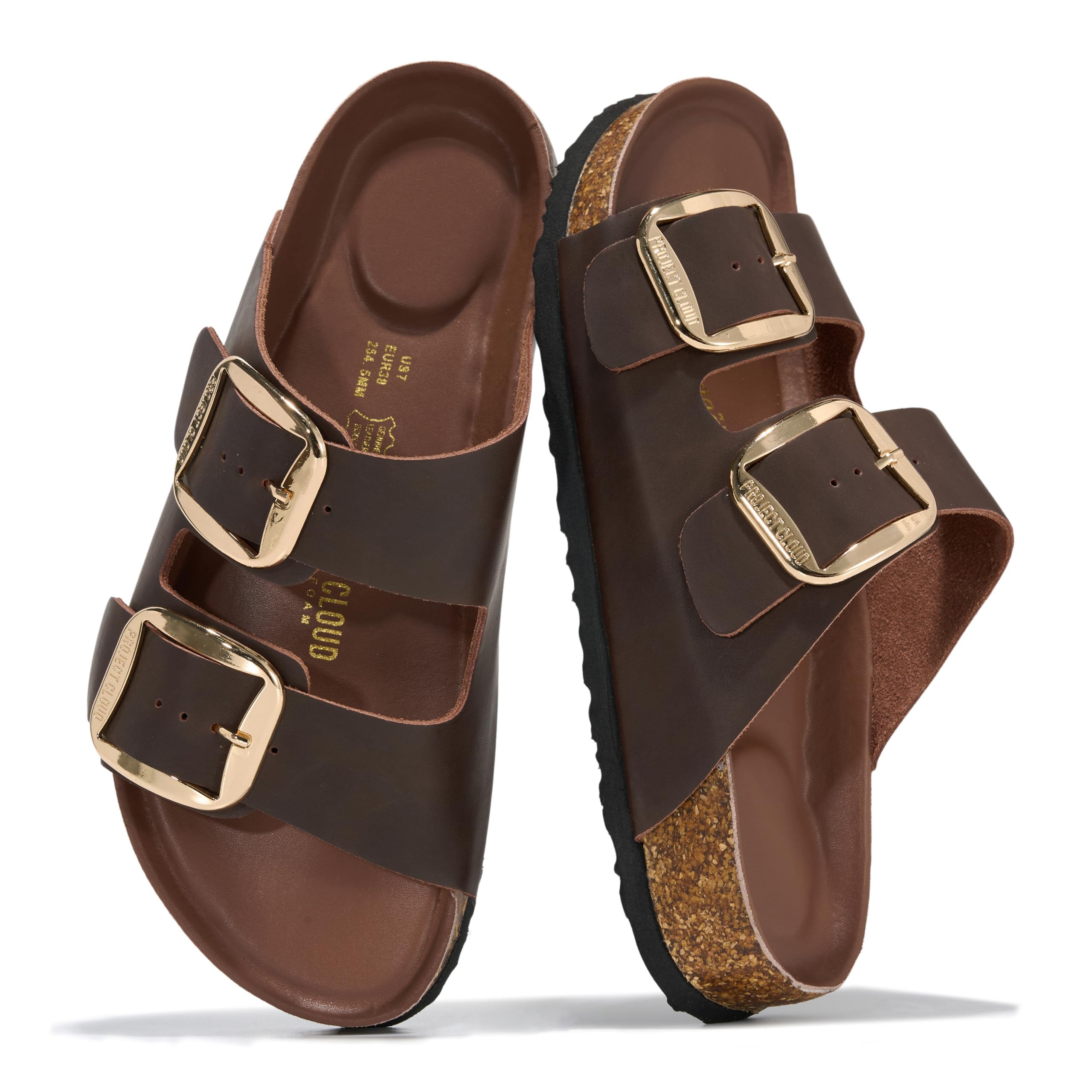 Project Cloud Ladies Genuine Leather Flat Sandals Comfortable Memory Foam Beach 