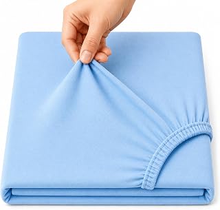Family Bedding Stretch Jersey Cotton Fitted Sheet, Deep Pocket, Blue, King