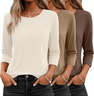 Ficerd 3 Women's 3/4 Sleeves Crew Neck Tops