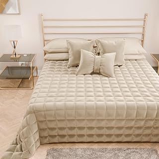 PETTI Artigiani Italiani - Soft and Warm Velvet Double Quilt, Spring Autumn Quilt, Double Bedspread, Cream, 100% Made in Italy