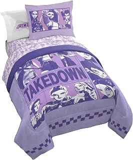 KPOP Demon Hunters Twin Comforter Set 5 Piece Kids Cartoon Bedding, Purple | Bed in a Bag, Comforter Sheets Sham Pillowcase, Official Brand, Soft Microfiber, Machine Washable, Easy Care, Girls Gift