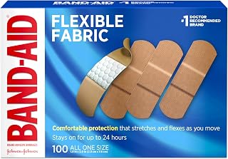BAND-AID Brand Flexible Fabric Adhesive Bandages, All One Size, 100 Count | Comfortable Protection, Sterile Wound Care for Minor Cuts, Scrapes & Burns, First Aid Kit Essential, Non-Stick Hurt-Free Pad