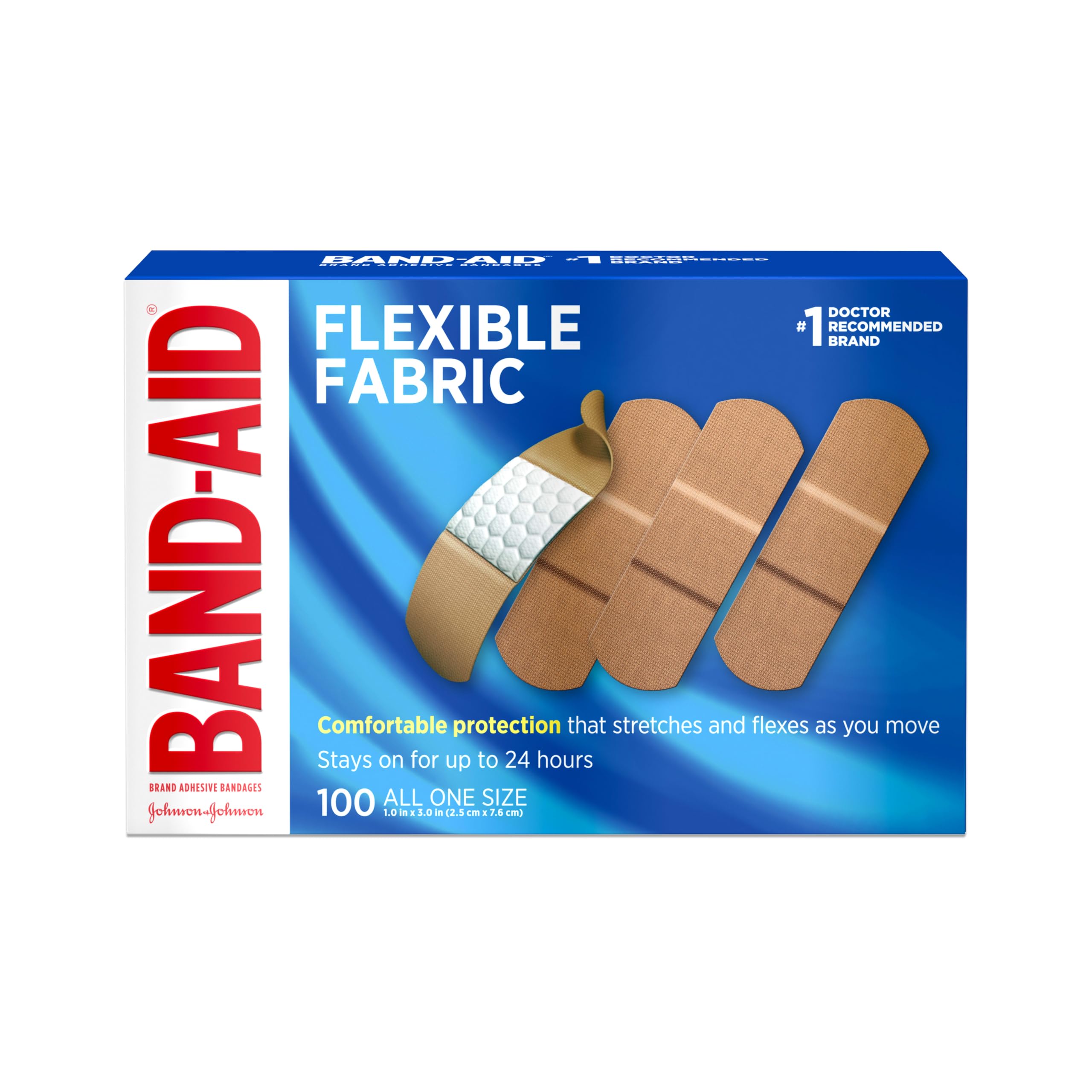 BAND-AID Brand Flexible Fabric Adhesive Bandages, All One Size, 100 Count | Comf