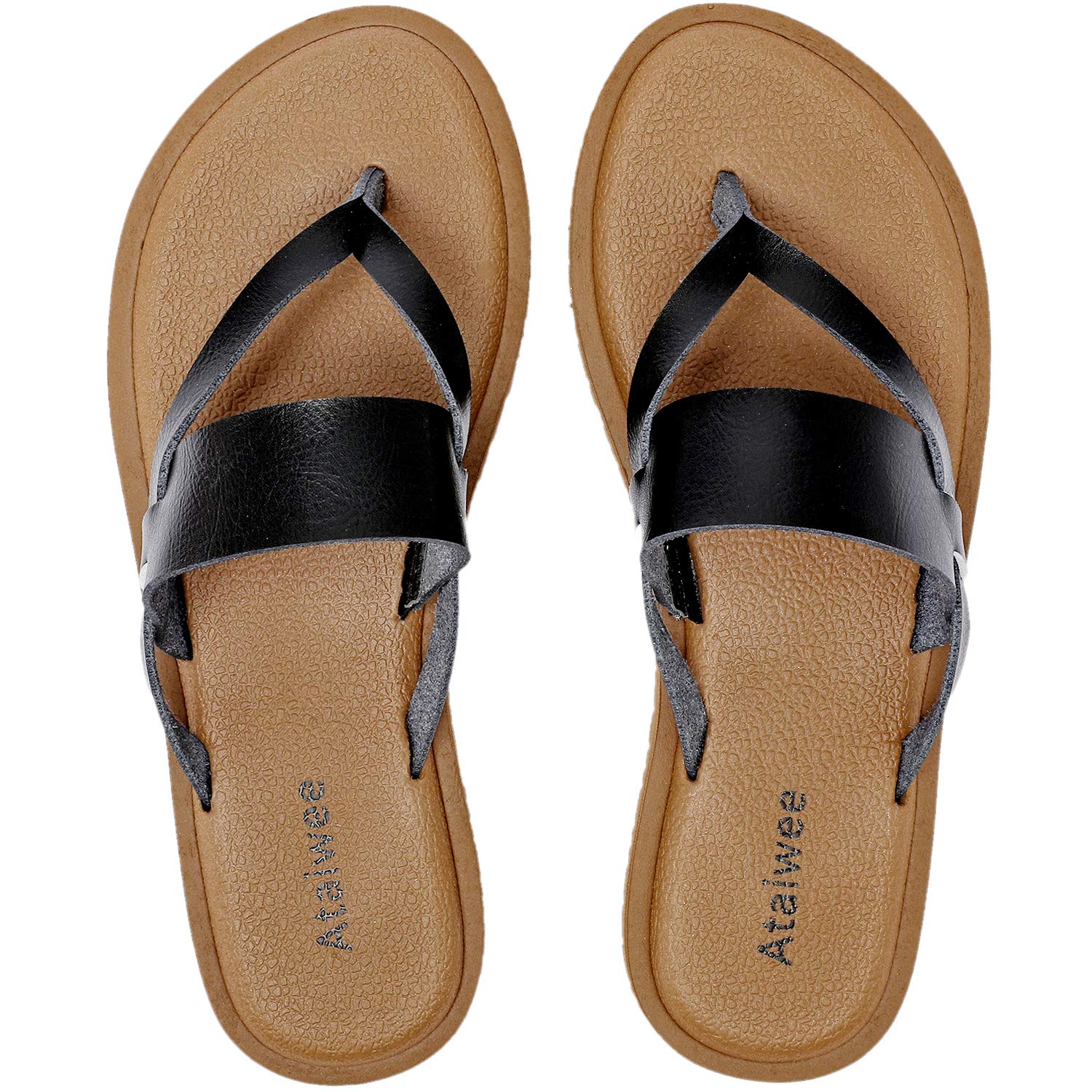 Ataiwee Women's Flat Sandals - Double Bands Cross Front Strappy Slip on Spring S