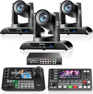Tenveo PTZ Bundle/Kits - 20X 4K AI Auto-Tracking NDI PTZ Camera(*3) with HDMI/USB3.0/LAN(PoE), 7’’ LCD Quad-Screen NDI Joystick Controller, 4K HDMI + SDI Video Switcher and 8 Port Gigabit PoE Switch