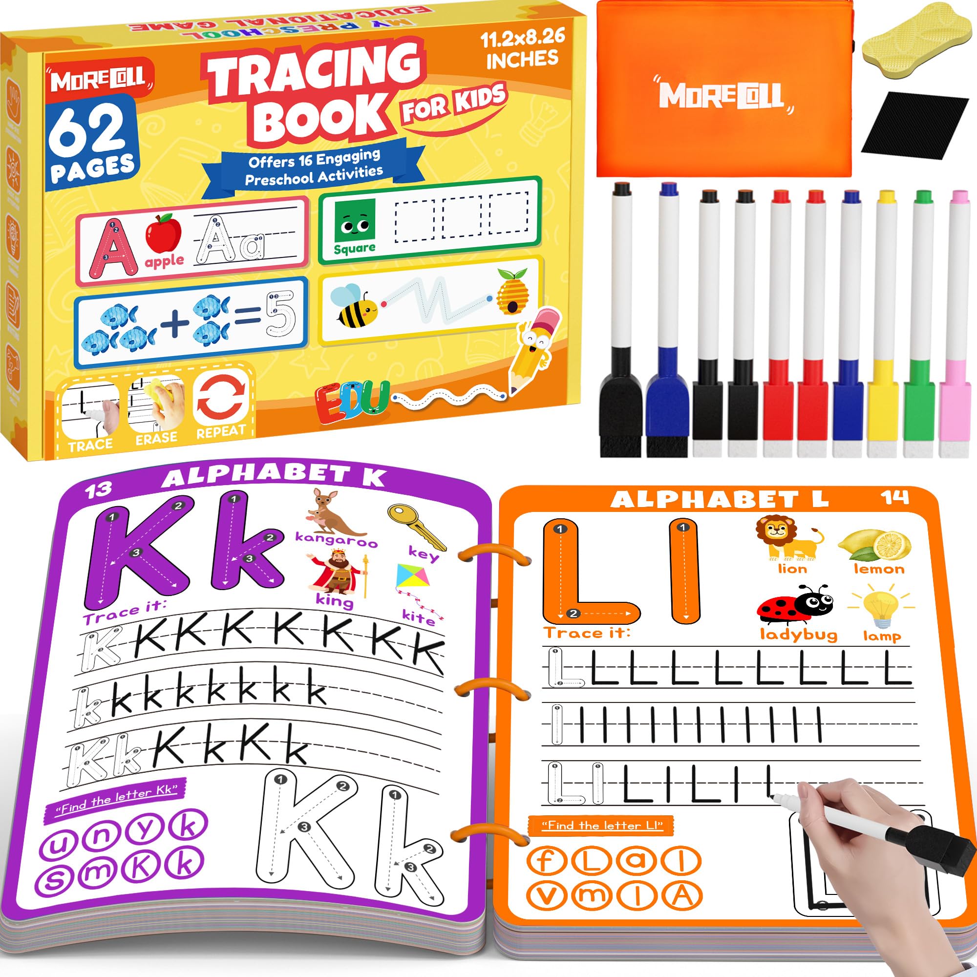 Preschool Learning Activities Educational Workbook, 62 Reusable Pages Pre Kinder