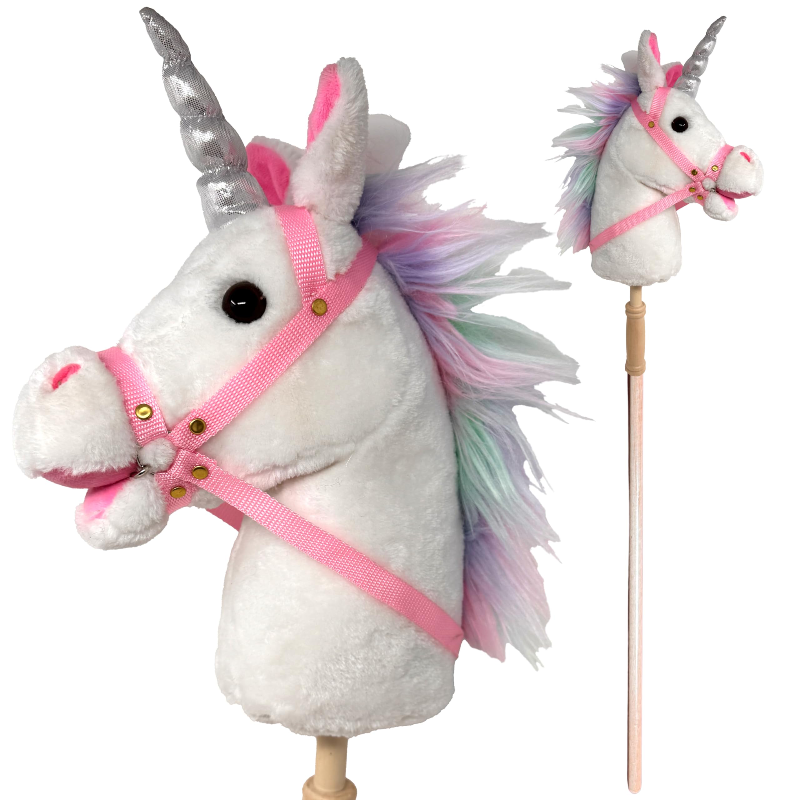 Stick Horse Unicorn | Plush Handcrafted Hobby Horse Stick Pony, Pink/White | Pro