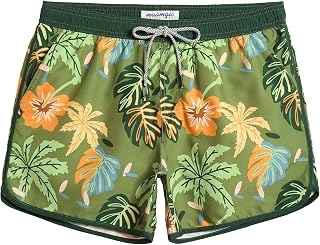 maamgic Mens Retro 4 Way Stretch Swim Trunks with Mesh Vintage 80s 90s Quick Dry