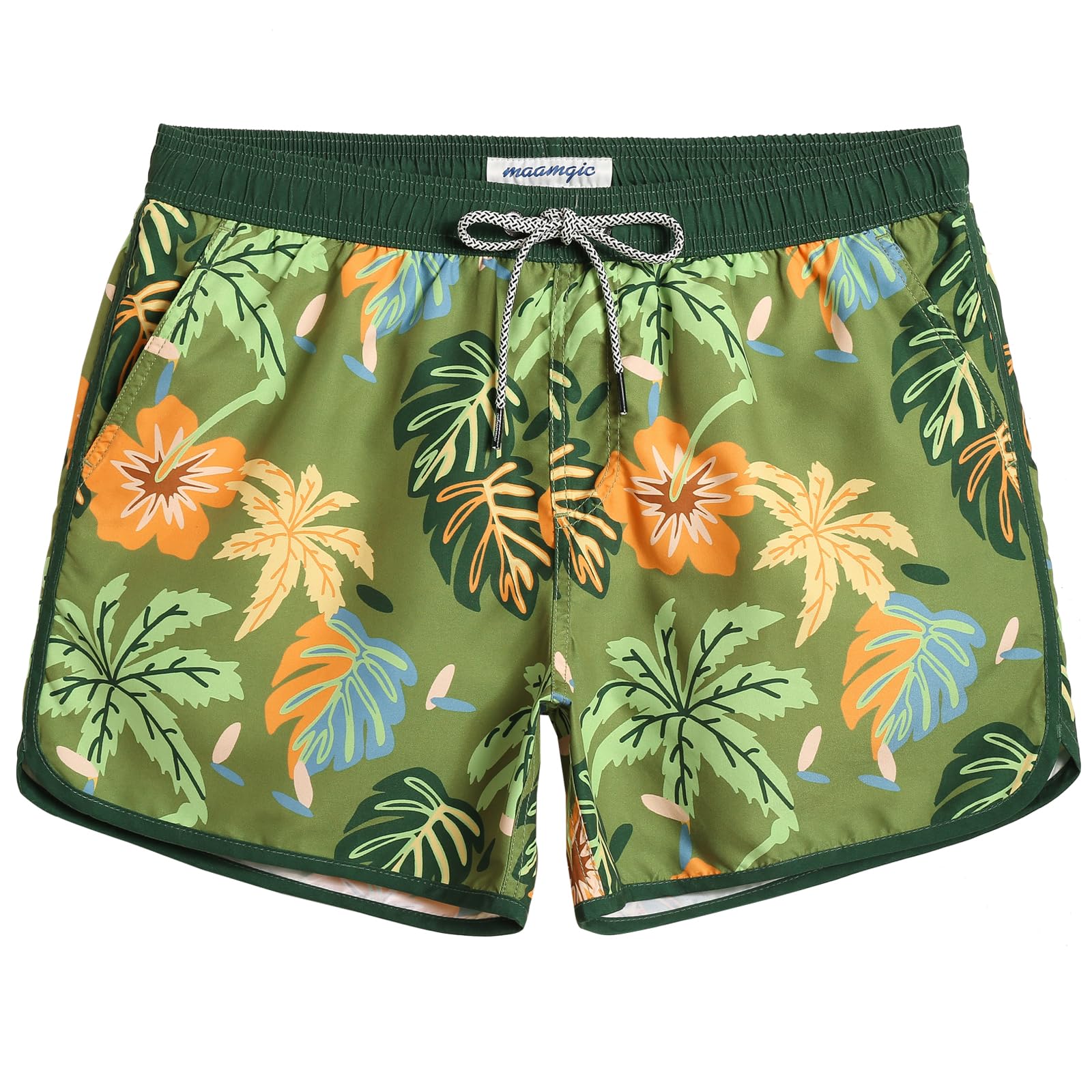 maamgic Mens Retro 4 Way Stretch Swim Trunks with Mesh Vintage 80s 90s Quick Dry