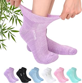 LOFIR Diabetic Socks for Women Men: Ladies Bamboo Ankle Socks with Extra Wide Non-Binding Loose Fit Cushioned Sole Seamless Toe Easy Grip for Swollen Feet Elderly Hospital Muted 6 Pairs 9-11