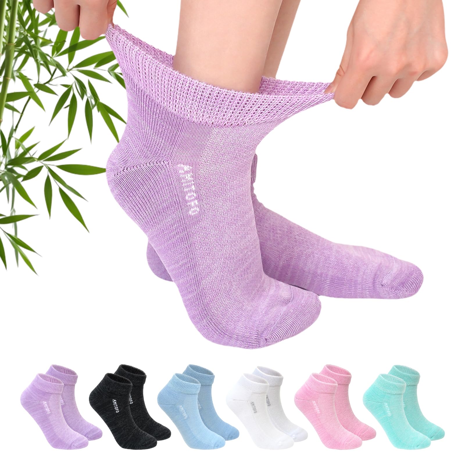LOFIR Diabetic Socks for Women Men: Ladies Bamboo Ankle Socks with Extra Wide No