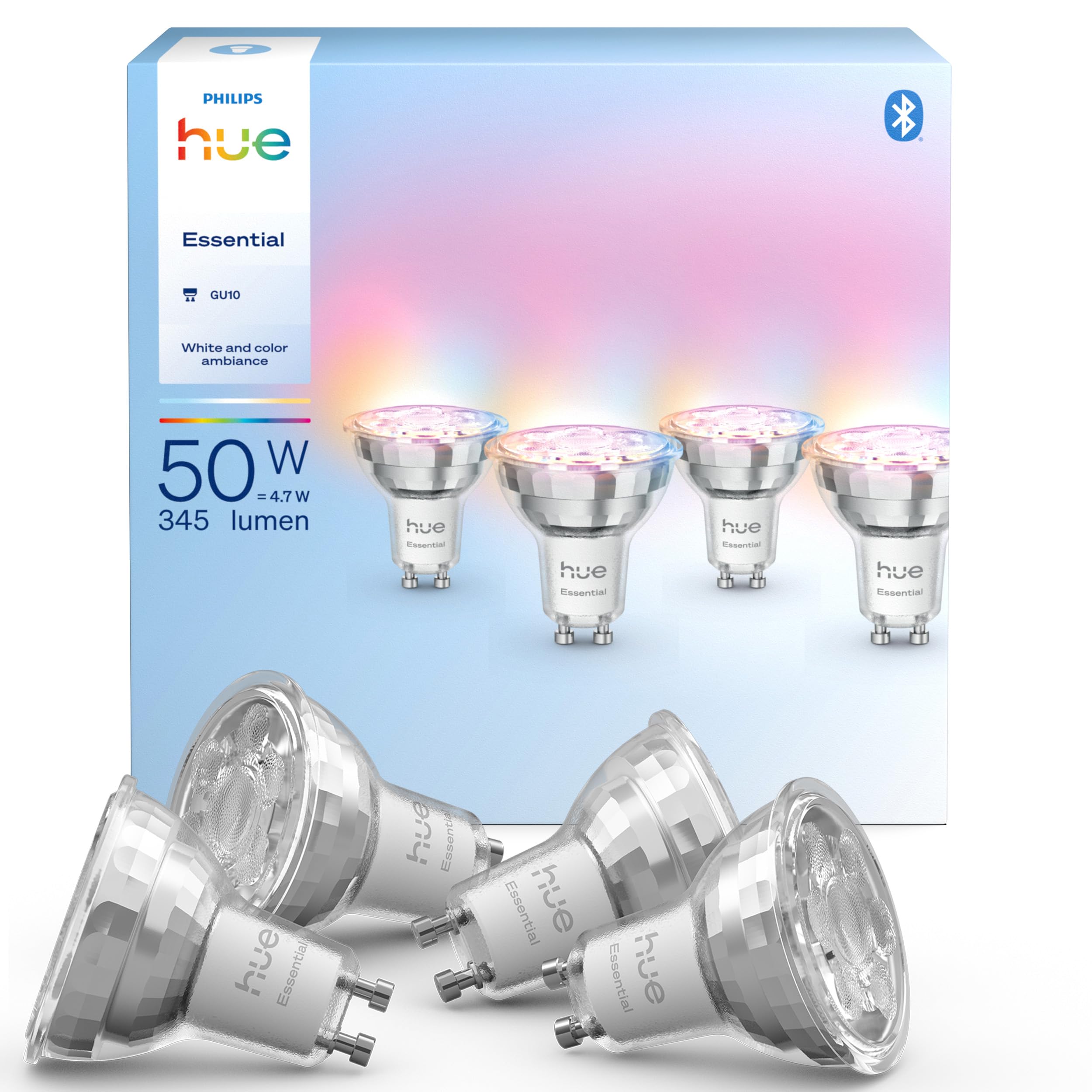 Philips Hue Essential GU10 Spotlight Bulb, Smart LED Bulb, 4 Pack | White and Co