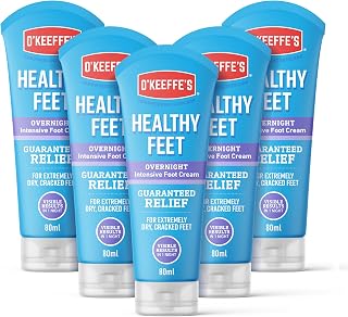 O’Keeffe’s Healthy Feet Overnight, 5 x 80ml Tubes – Intensive Foot Cream for Extremely Dry, Cracked Feet | Visible Results in 1 Night