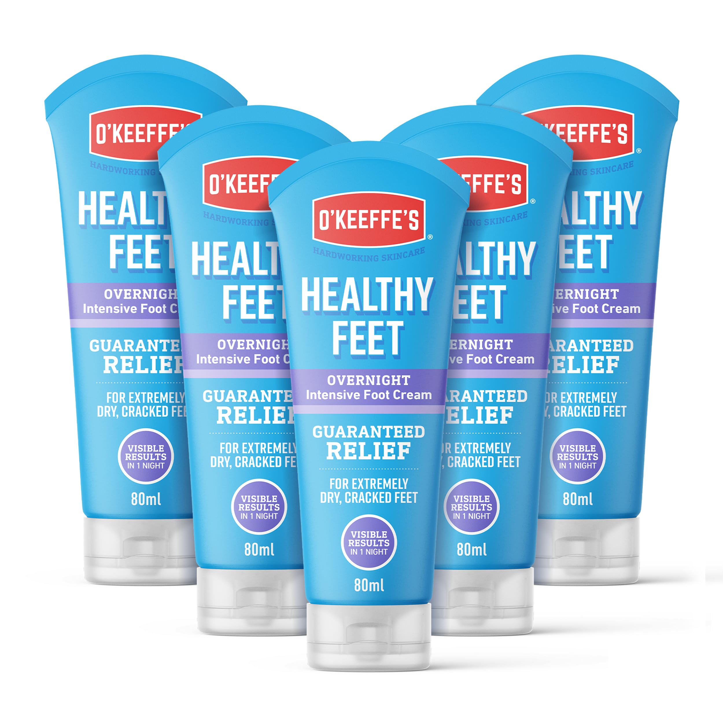 O’Keeffe’s Healthy Feet Overnight, 5 x 80ml Tubes – Intensive Foot Cream for Ext