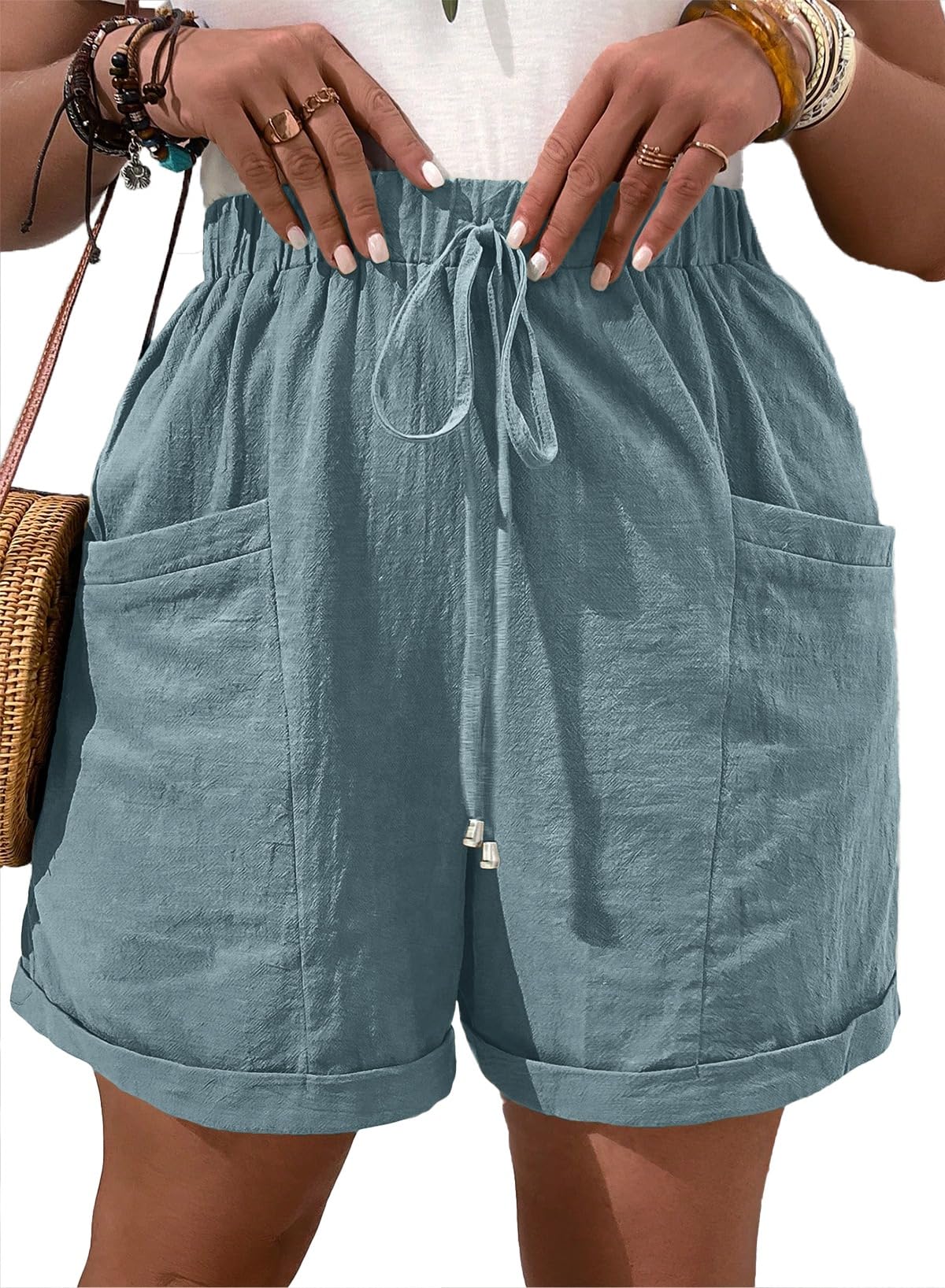 Eytino Womens Plus Size Shorts Casual Elastic Waist Drawstring Comfy Lightweight