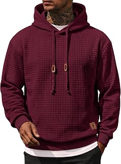 COOFANDY メンズ スウェットシャツ ヒップスター ジム 長袖 ドローストリング フード付き 格子縞 ジャカード プルオーバー パーカー US サイズ:
