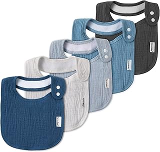 Muslin Baby Bibs for Drooling and Teething,Bibs for Boys Girls | Soft Cotton,Extra Absorbent,Easy Adjustable Side Snap,Shrink‑resistant &amp; fade‑proof