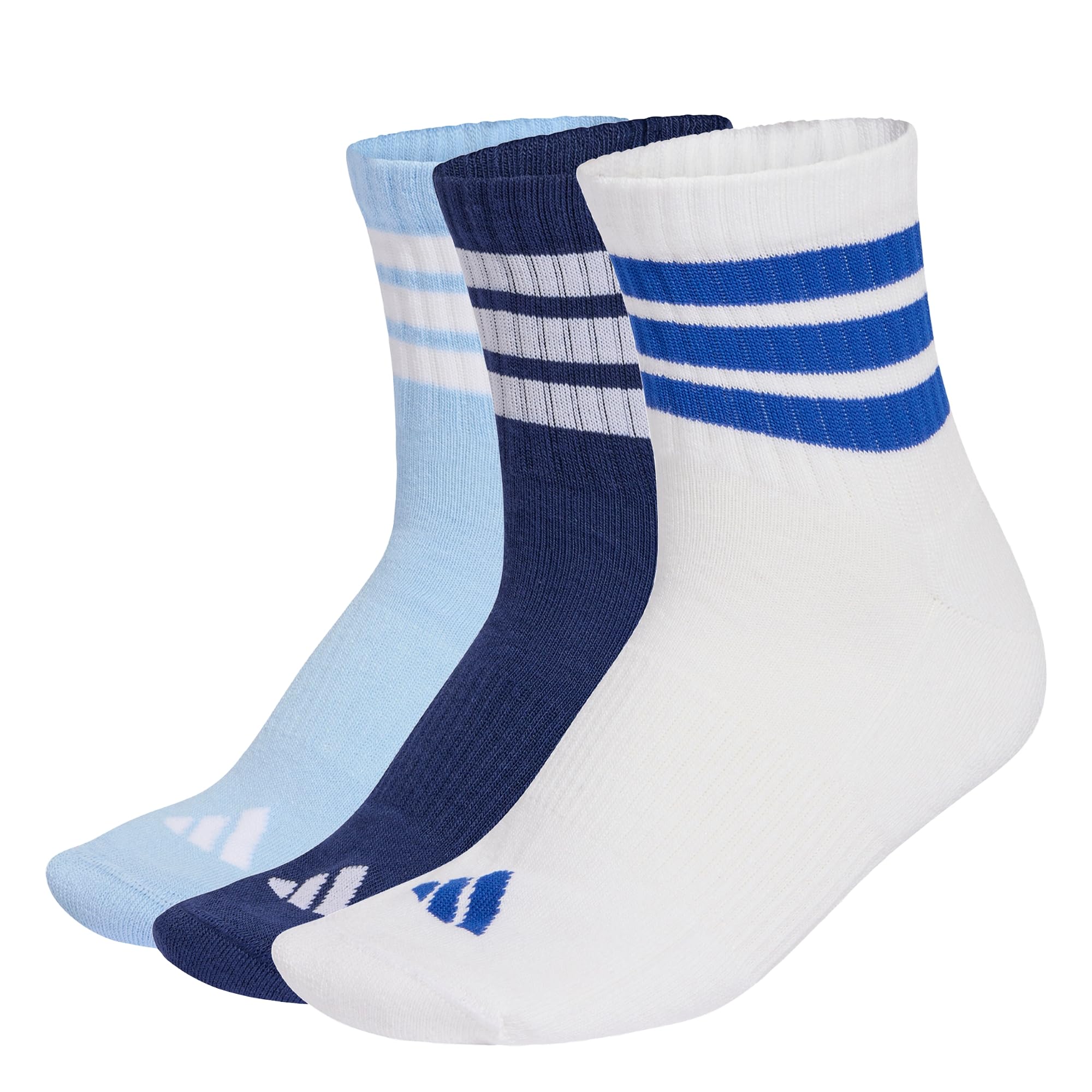 adidas Unisex 3 Stripes Cushioned Sportswear Mid Cut Socks 3 Pair Pack