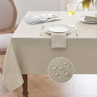 Softalker - Rectangular Tablecloth Linen Table Cloth, Waterproof Easy Care Stain Resistant Wrinkle Resistant Table Cloth Suitable for Kitchen, Dining Room, Party (132 x 178 cm, Beige)