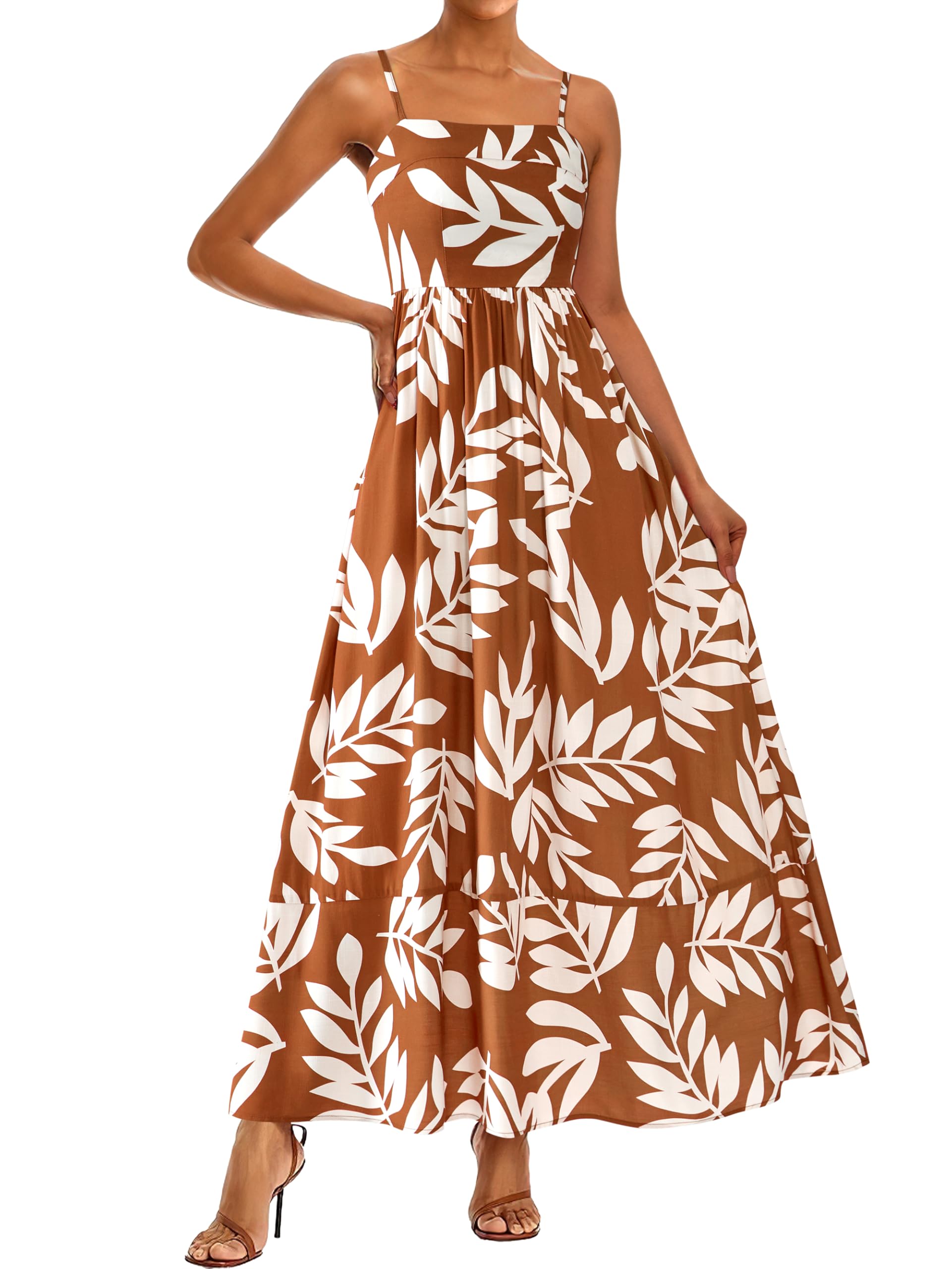 PRETTYGARDEN Women Summer Dress Spaghetti Strap Floral Boho Party Wedding