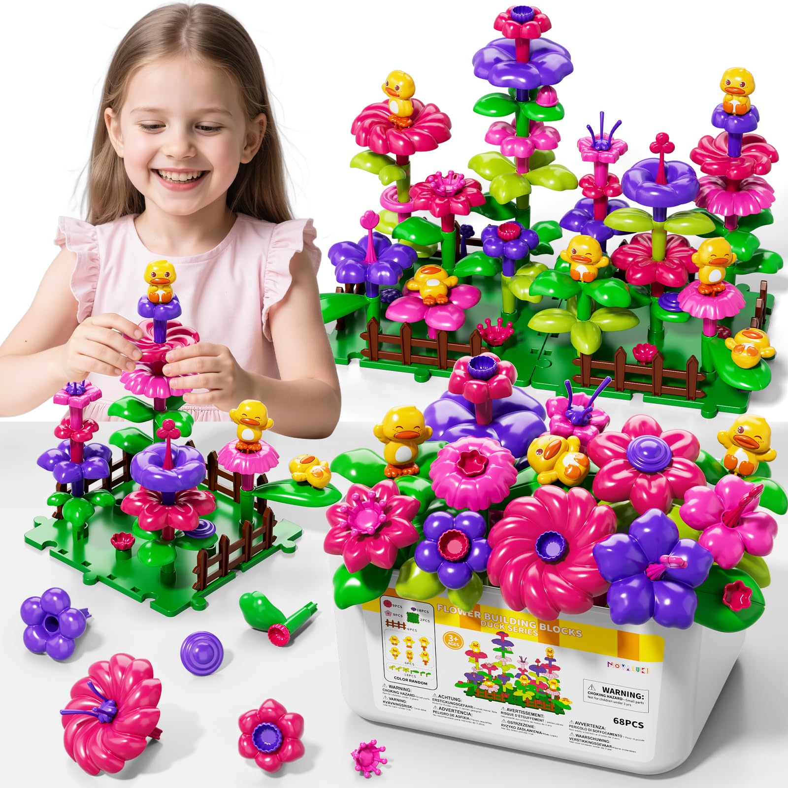 Flower Garden Building Toys for Kids, DIY Stacking Toys with Storage Box | Flowe