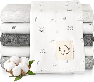 Organic Burp Cloths Baby Boy, Girl, 6-Pack Large Burping Cloths (Neutrals) | 100% Cotton Burp Clothes for Babies, Newborns Spit Up Rags, Super Soft, Absorbent Towels, Gender Neutral, Machine Washable