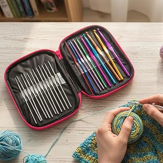 Crochet Hooks Kit for Beginners Adults - 22 Ergonomic Crochet Hooks Portable Crochet Hooks with Case for Knitting at Home Travel