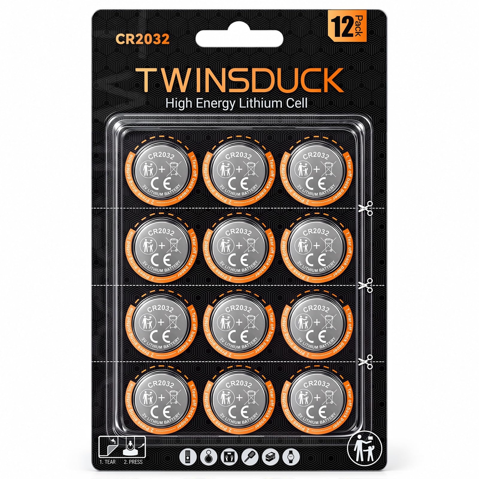 TWINSDUCK 12 Pack CR2032 3V Lithium Battery Uncoated for Apple Airtag | Non-Rech