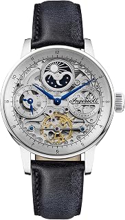 Ingersoll The Jazz Mens 42mm Automatic Moonphase Watch with Silver Skeleton Dial and Blue Genuine Leather Strap I07702