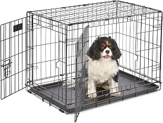 MidWest Homes for Pets 30-Inch Two-Door iCrate Folding Dog Crate with Divider Panel, Leak-Proof Tray & Secure Latches – Metal Wire Kennel for Medium Breeds – Portable, Durable & Easy to Assemble