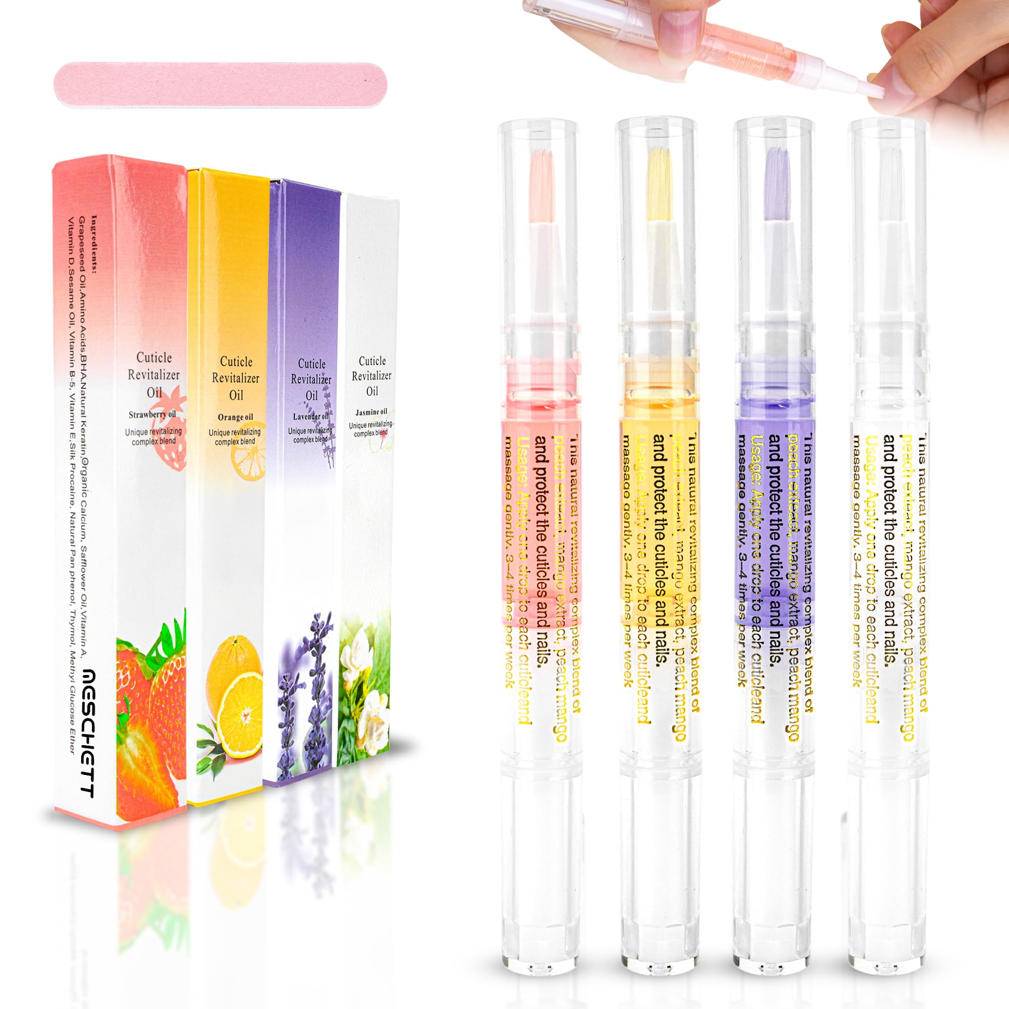 Nail Care Cuticle Oil Pen,4 Pieces Nail Oil Pen with Natural Ingredients,Cuticle