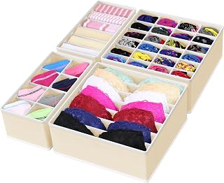 Simple Houseware 4-Pack Drawer Organizer Set for Underwear/Socks/Bra, Beige