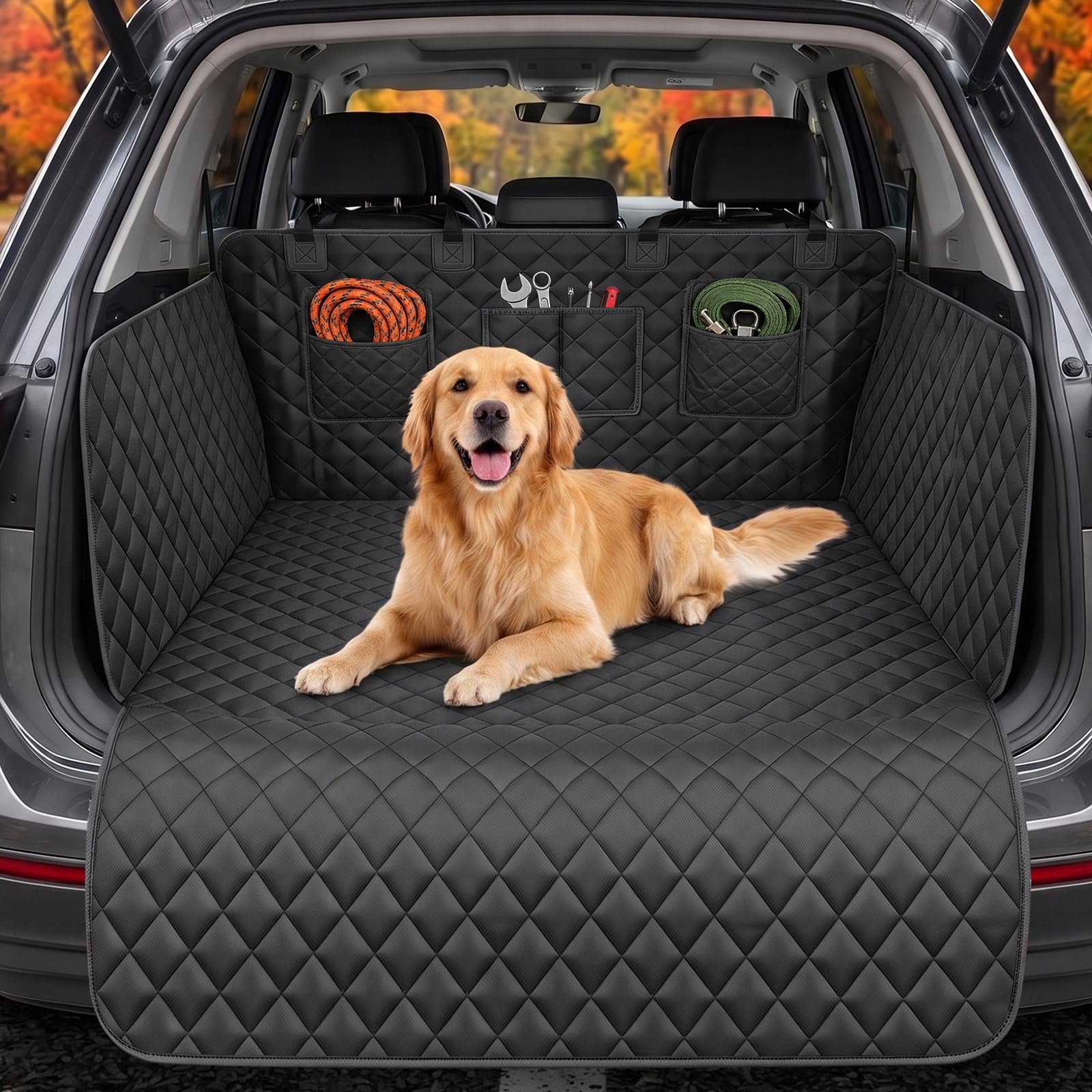 Abiglifty Car Boot Protector for Dogs, 180x102cm, 3 Storage Pockets | Heavy Duty