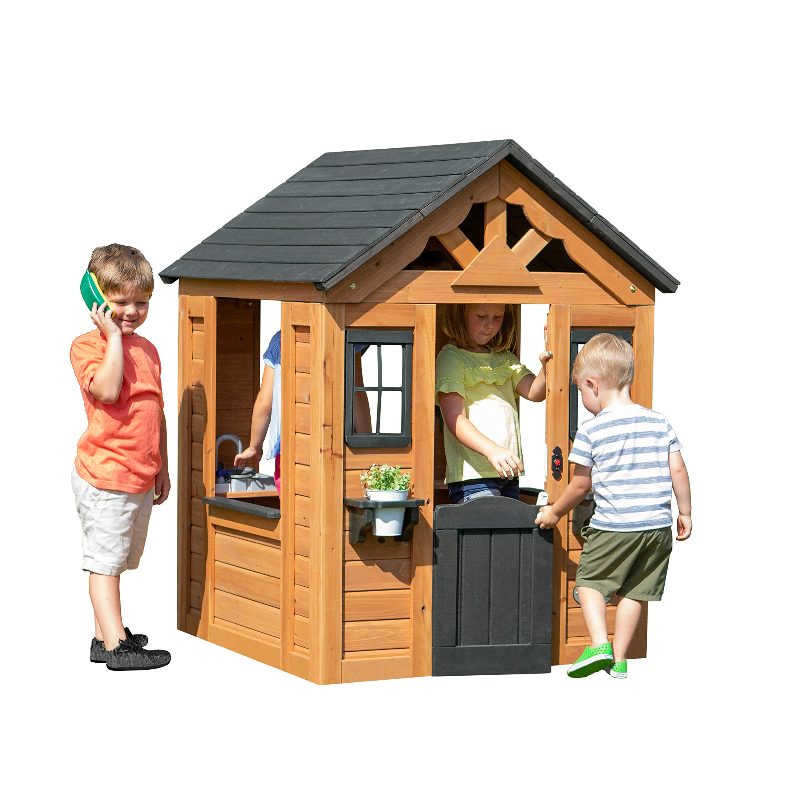 Backyard Discovery Sweetwater All Cedar Wood Playhouse, Half Size Door, Side Win