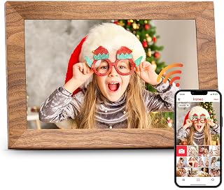 Frameo 10.1" Digital Picture Frame, 32GB Memory WiFi Electronic Photo Frame | 1280 x 800 IPS Touch Screen Share Monents Instantly Anywhere Best Gift for Dad Mom Family Friend Christmas Brown Wood