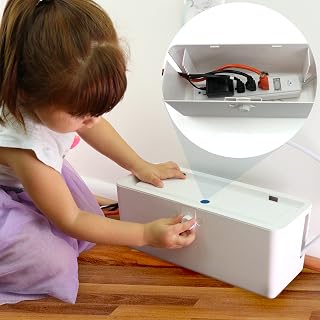 Power Strip Cover Box - Effectively Baby Proofs Power Strip with Patented Dual Lock. Convenient Side Openings for Cords &amp; Cables. Protects Small Hands &amp; Fingers