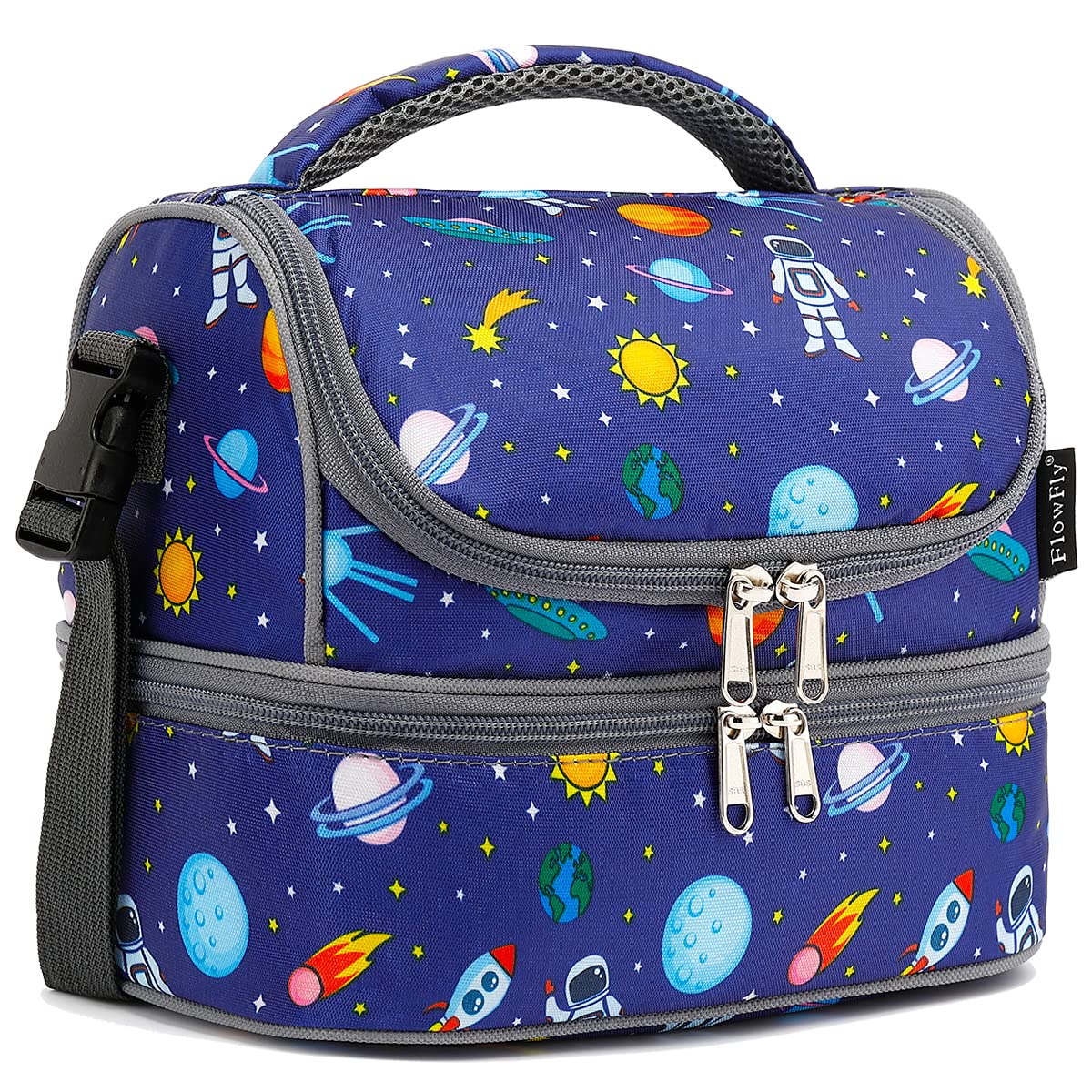 FlowFly Double Decker Cooler Insulated Lunch Bag Large Tote for Boys, Girls, Men