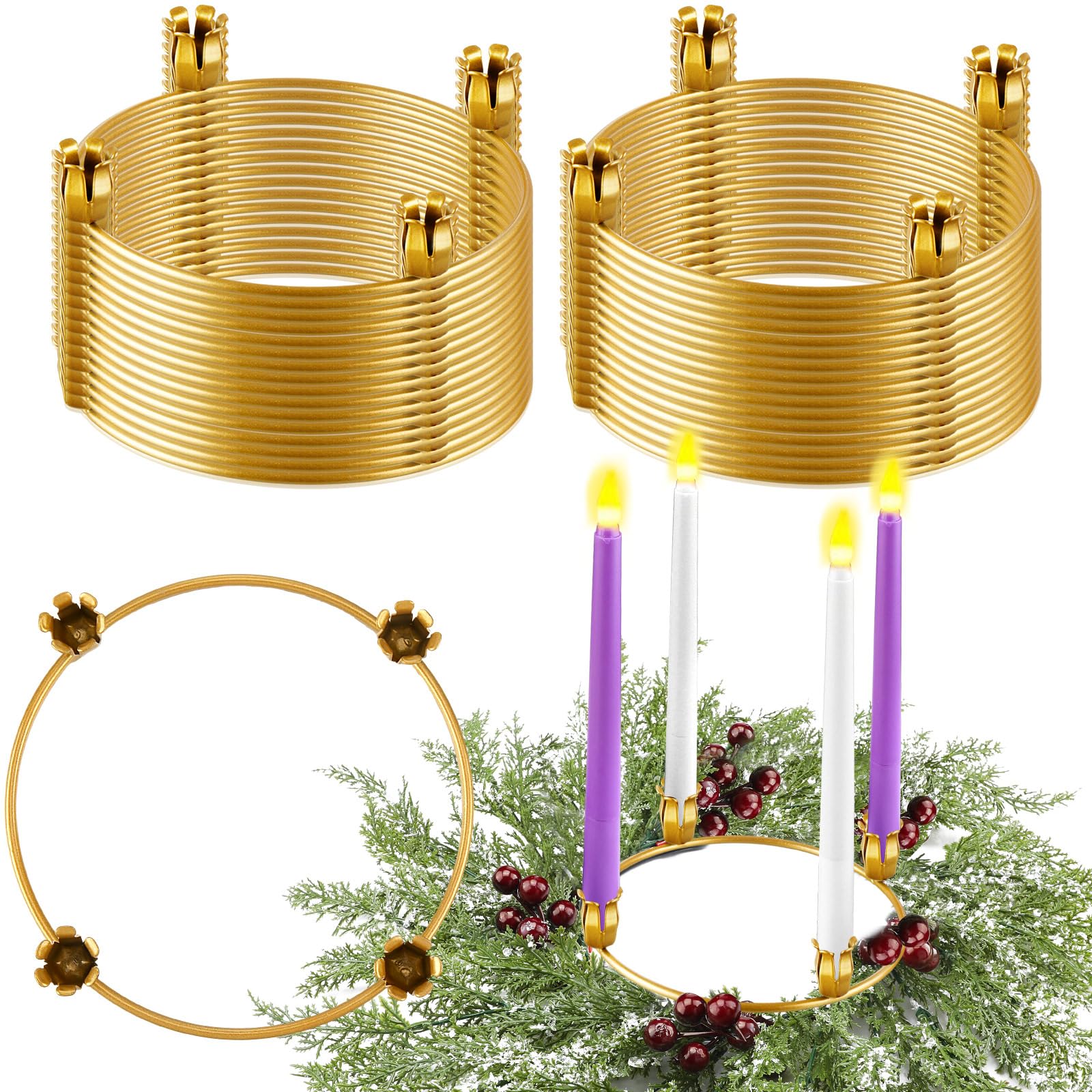 Thyle 30 Pcs Christmas Metal Advent Wreath Rings, Gold Candle Holder | Advent Ca