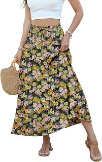 YSYOKOW High Waisted Maxi Skirts for Women Casual Summer Long Skirt with Pockets Boho Flowy A-Line Skirts