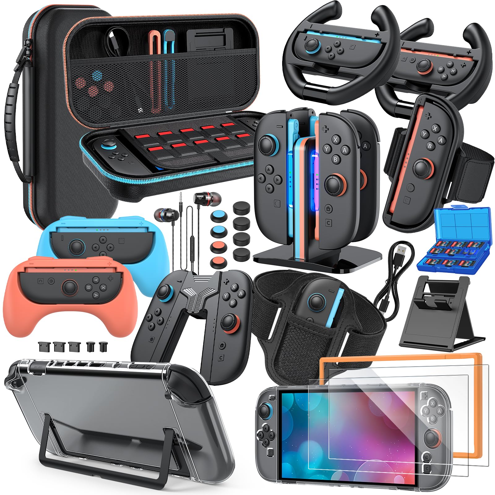 Switch 2 Accessories Bundle, 30-in-1 Kit for Nintendo Switch 2, Black | Carrying
