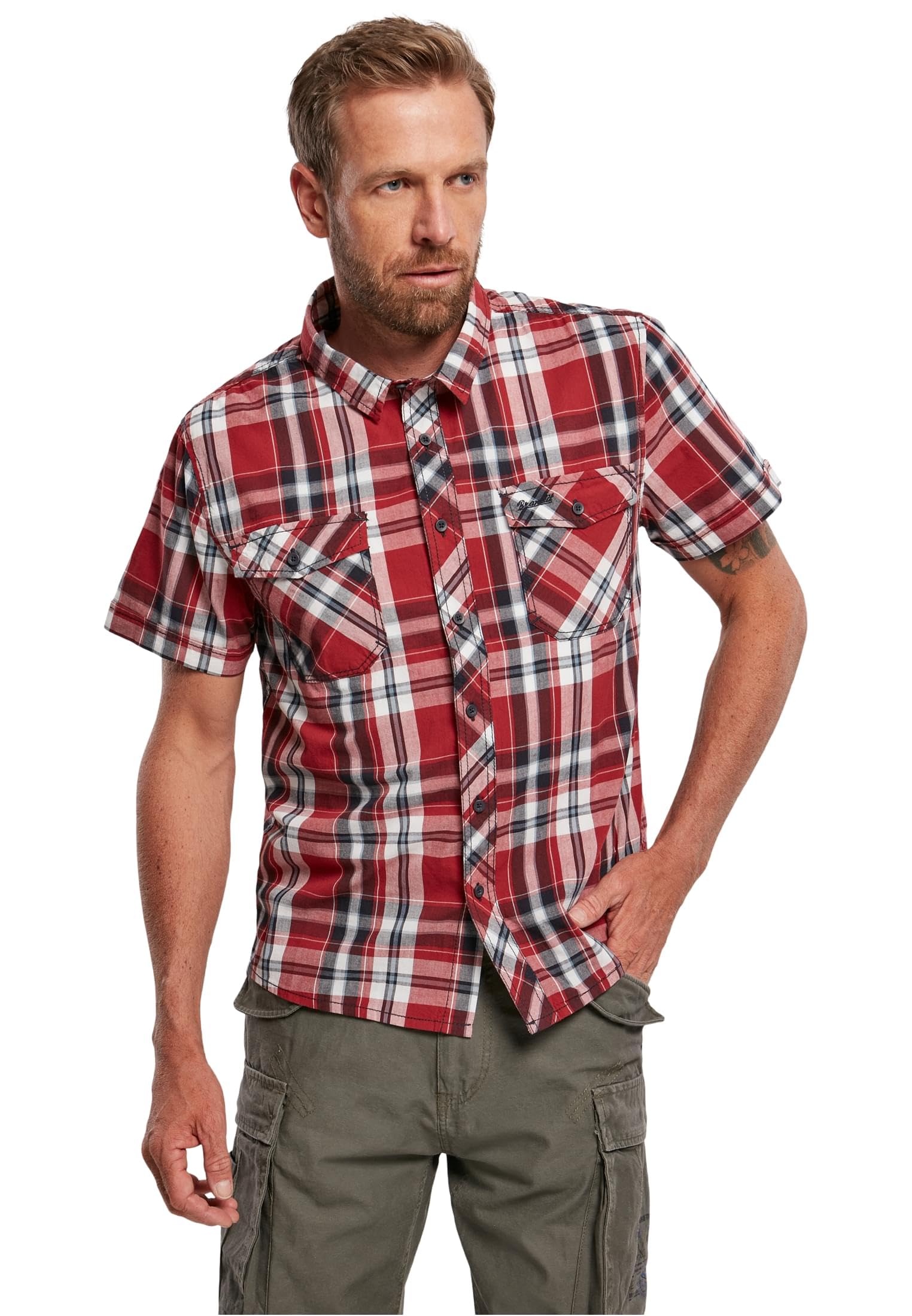 Brandit Roadstar Men's Short-Sleeved Shirt Black/Red Regular